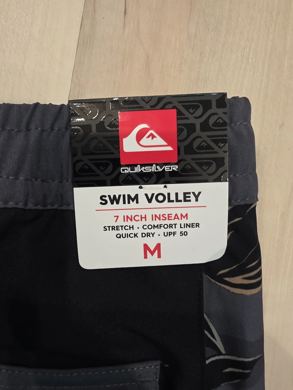 Quiksilver Black Swim Trunks with Gray Floral Side Panels